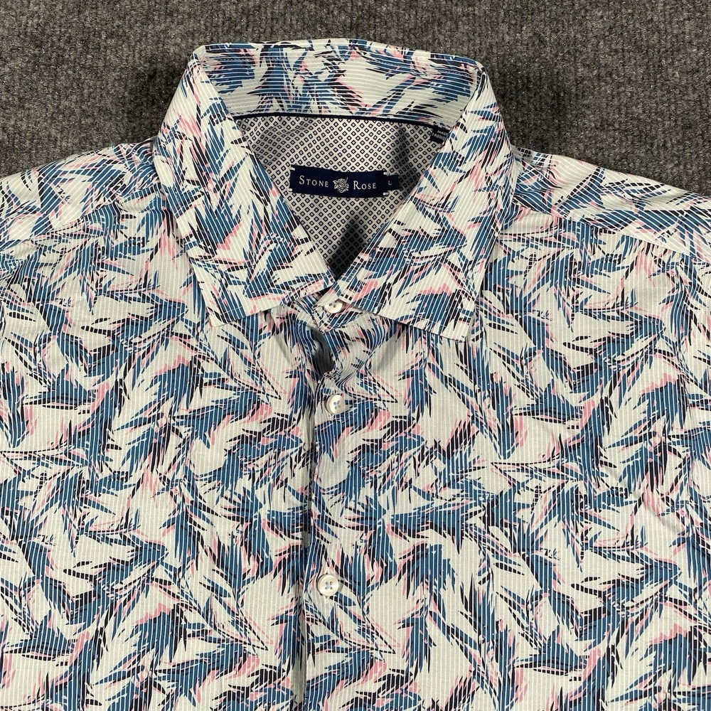 Stone Rose Hawaiian Floral Pattern Short Sleeve Button Shirt Mens Large Striped